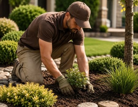 Landscaping professional representing bookkeeping services for landscaping businesses